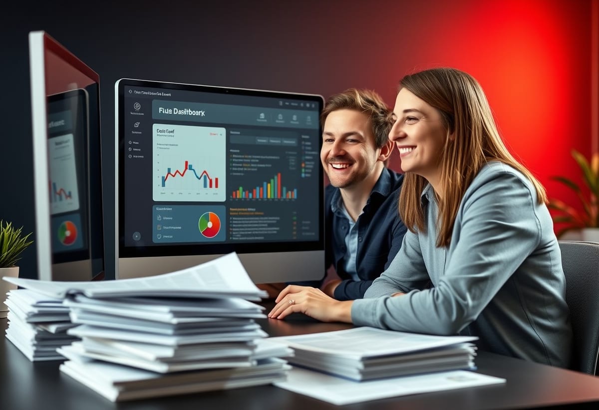 UK office colleagues working confidently with a custom-built system once manual admin work is automated