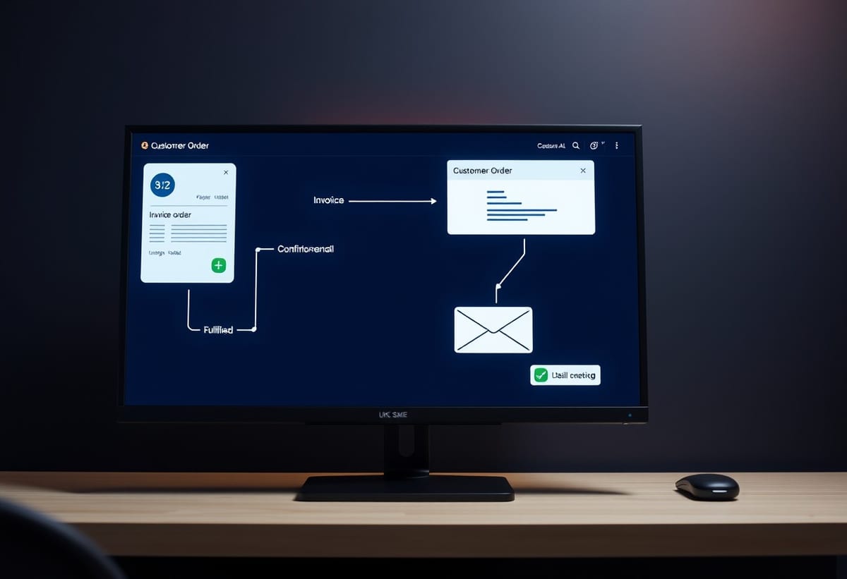 Automated workflow diagram with connected process steps